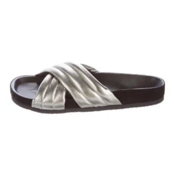 Isabel Marant Etoile Holden Metallic Slide Sandals Size 6.5 - Picture 1 of 5